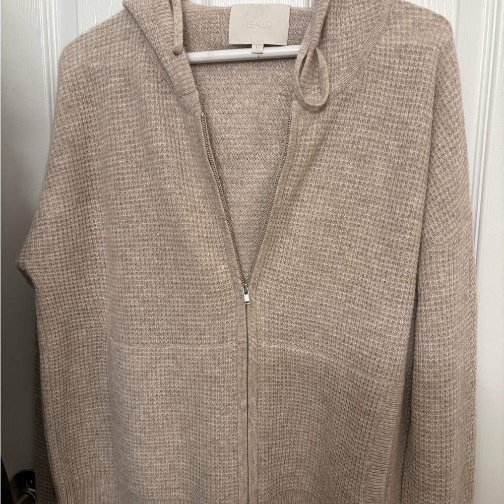 Women's Beach lane hoodie tan Waffle Knit cashmere Zip-Up Cardigan